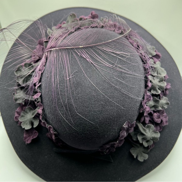 Vintage Mr.John Classic Deep Purple Church, Derby Hat with Floral and Feathers main image 5